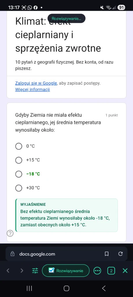 Ekran aplikacji Quizonator na Androidzie