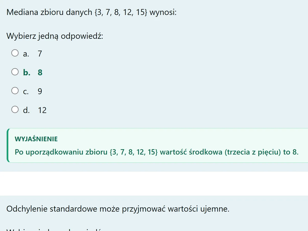 Pytanie w quizie z sugerowaną odpowiedzią i wyjaśnieniem